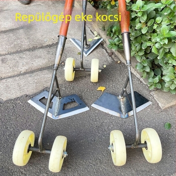 Három az egyben gyomirtó eszköz kétkerekű meghajtással: talaj fellazítása, barázdák készítése és zöldségek trágyázása.