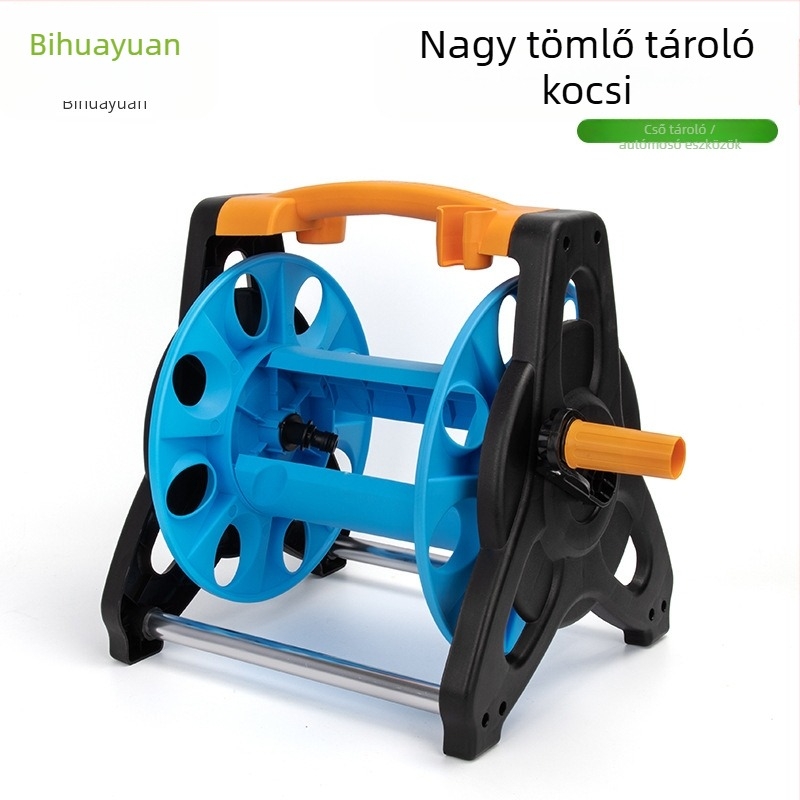 Háztartási magasnyomású vízpisztoly autómosáshoz és kert öntözéséhez, tömlőtekercs és tárolóállvány a csőhöz (0.5 MPa működési nyomás, 30°C üzemi hőmérséklet, burst 0 MPa)