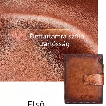 CIEPHIA férfi valódi bőrből készült pénztárca RFID védelemmel, retro rövid dizájn, több kártyatartó, cipzáros érme- és aprópénztartó