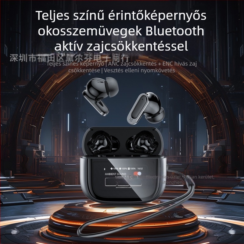 In-ear vezeték nélküli Bluetooth fülhallgató ANC+ENC és érintőképernyővel, Bluetooth 5.3, IPX5, 10 m hatótáv, 4–8 órás üzemidő, sztereó