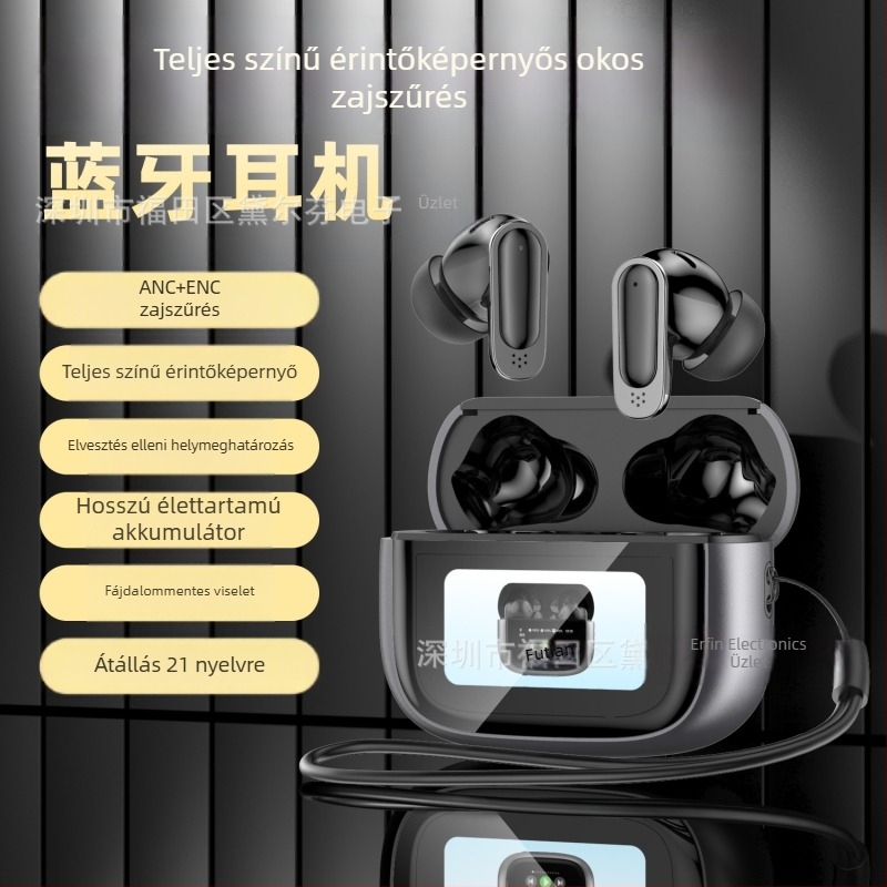In-ear vezeték nélküli Bluetooth fülhallgató ANC+ENC és érintőképernyővel, Bluetooth 5.3, IPX5, 10 m hatótáv, 4–8 órás üzemidő, sztereó