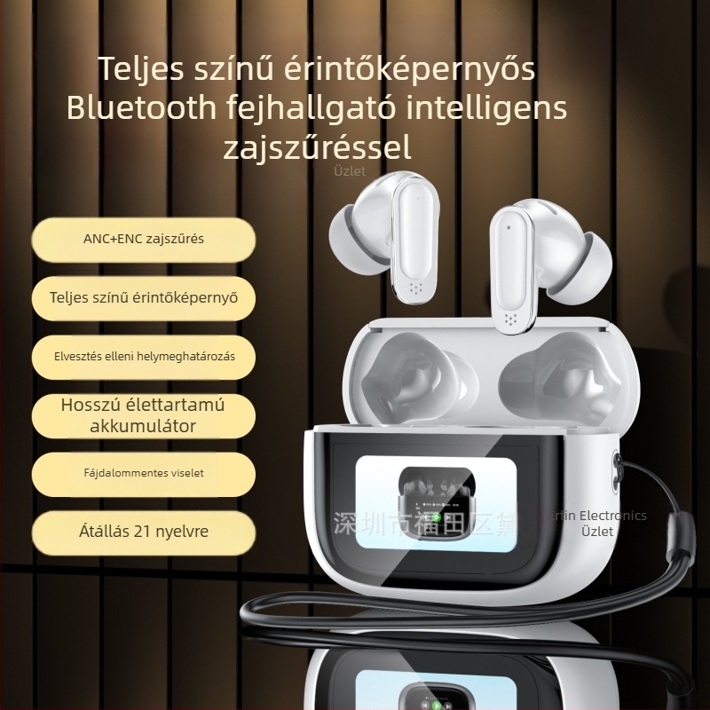 In-ear vezeték nélküli Bluetooth fülhallgató ANC+ENC és érintőképernyővel, Bluetooth 5.3, IPX5, 10 m hatótáv, 4–8 órás üzemidő, sztereó