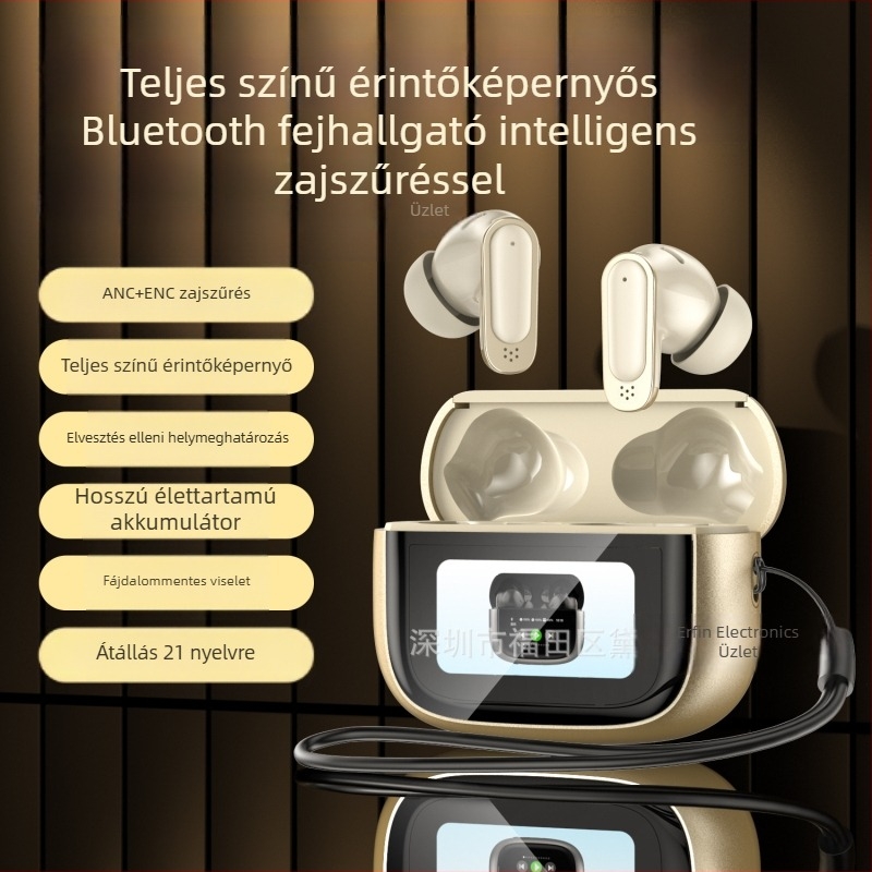 In-ear vezeték nélküli Bluetooth fülhallgató ANC+ENC és érintőképernyővel, Bluetooth 5.3, IPX5, 10 m hatótáv, 4–8 órás üzemidő, sztereó