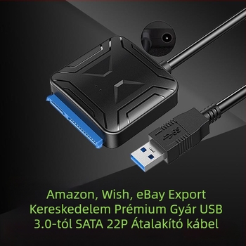 USB 3.0–tól SATA adatkábél IS621 chip, rézmaggal, 500 MB/s, kb. 47 cm