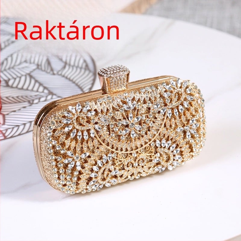 Estélyi clutch táska - ötvözet, kemény külső, vízszintes négyszögletes forma, kapcsos zárás, poliészter bélés