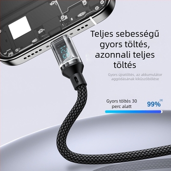 USB-C szövött gyors töltőkábel digitális kijelzővel, 120W maxim
