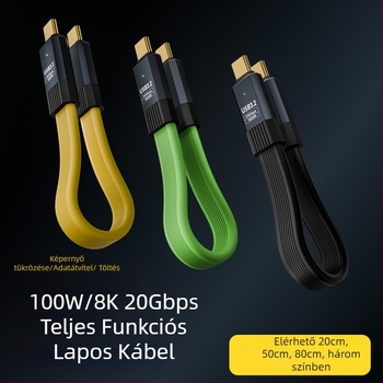 Type-C adatkábel – 100W kimenet, PD 20Gbps gyors töltés, PVC test, YX márka