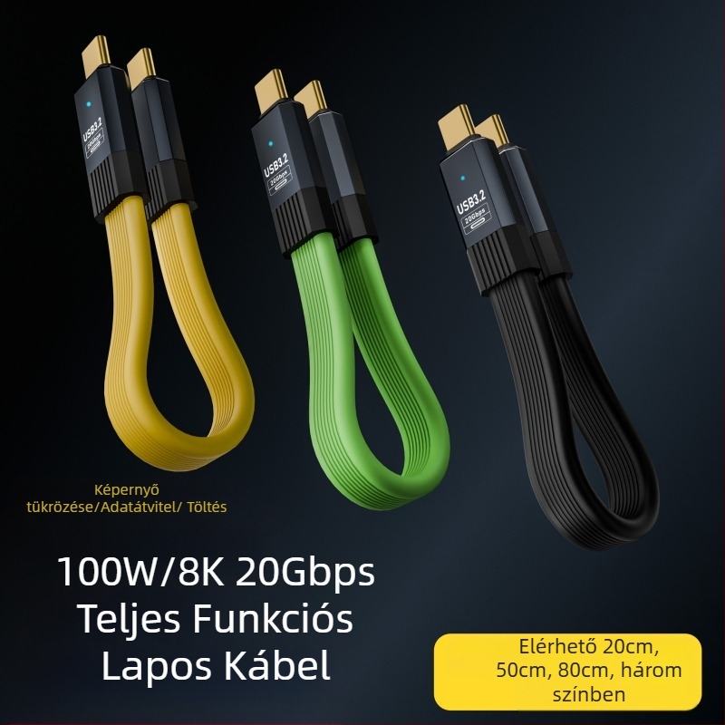 Type-C adatkábel – 100W kimenet, PD 20Gbps gyors töltés, PVC test, YX márka