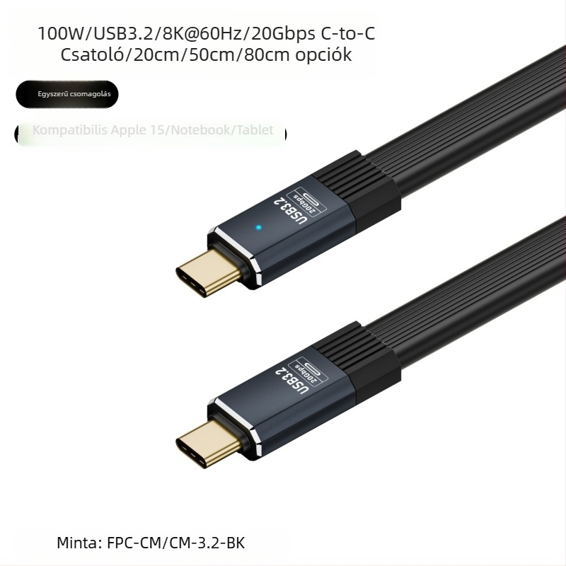 Type-C adatkábel – 100W kimenet, PD 20Gbps gyors töltés, PVC test, YX márka
