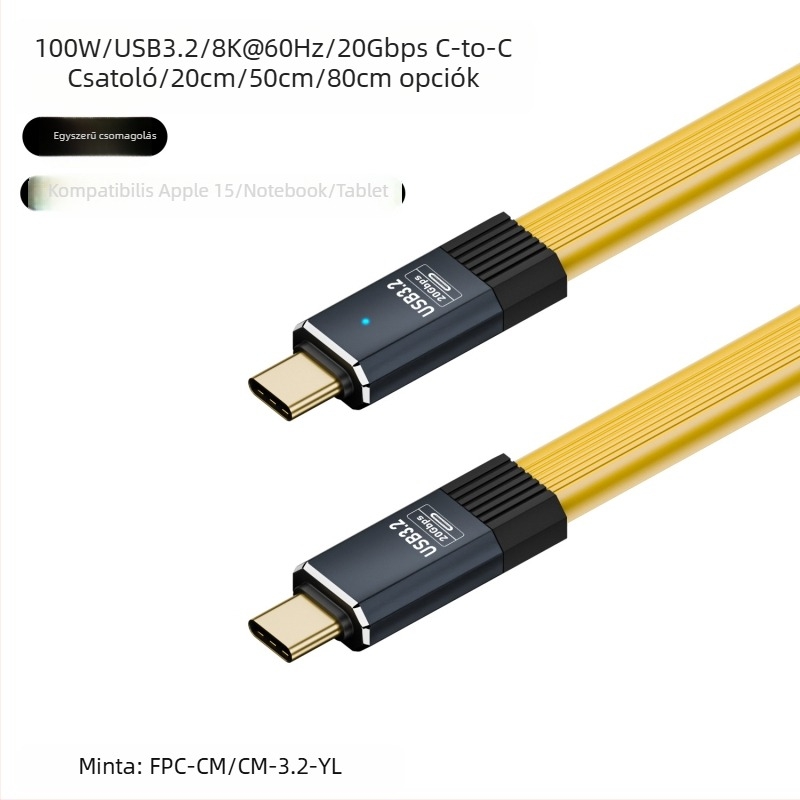 Type-C adatkábel – 100W kimenet, PD 20Gbps gyors töltés, PVC test, YX márka