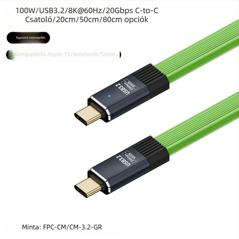 Type-C adatkábel – 100W kimenet, PD 20Gbps gyors töltés, PVC test, YX márka