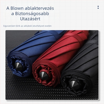 Automata összecsukható autóesernyő, modern tri-fold kialakítás, 10 acél borda, 190T anyag, UPF > 40, logó nyomtatása elérhető (automatikus nyitás, tri-fold dizájn, 10 acél bordák, 190T anyag, UPF > 40)