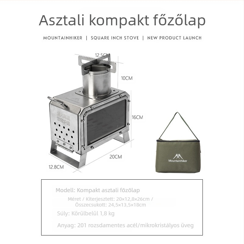 Mountain Guest kemping fatüzelésű tűzhely - 201 rozsdamentes acélból, hordozható kültéri főzőtűzhely