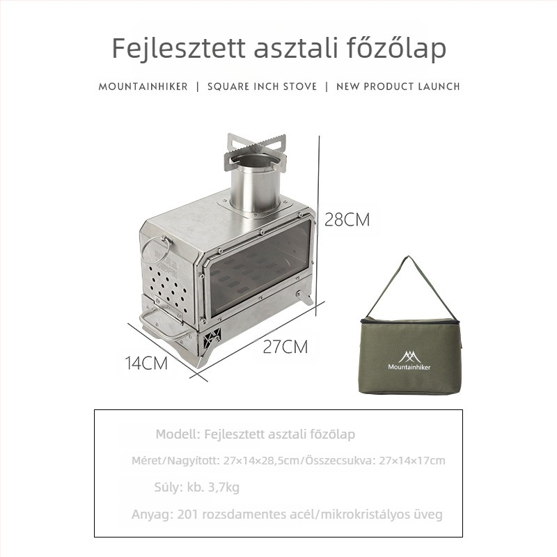 Mountain Guest kemping fatüzelésű tűzhely - 201 rozsdamentes acélból, hordozható kültéri főzőtűzhely