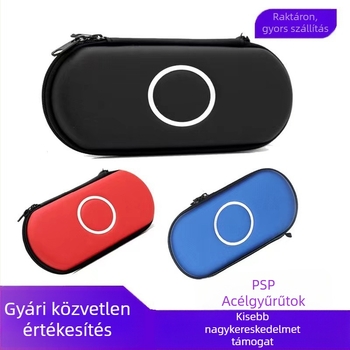 PSP tároló táska EVA kemény tok, acél gyűrűs kialakítás, forró nyomásos és varrott kivitel, kompatibil PSP 1000/2000/3000