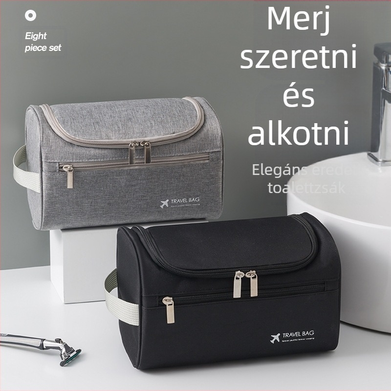 Utazási kozmetikai táska, nagy kapacitású, összecsukható, akasztóval, sokoldalú (anyag: 300D kation szövet)