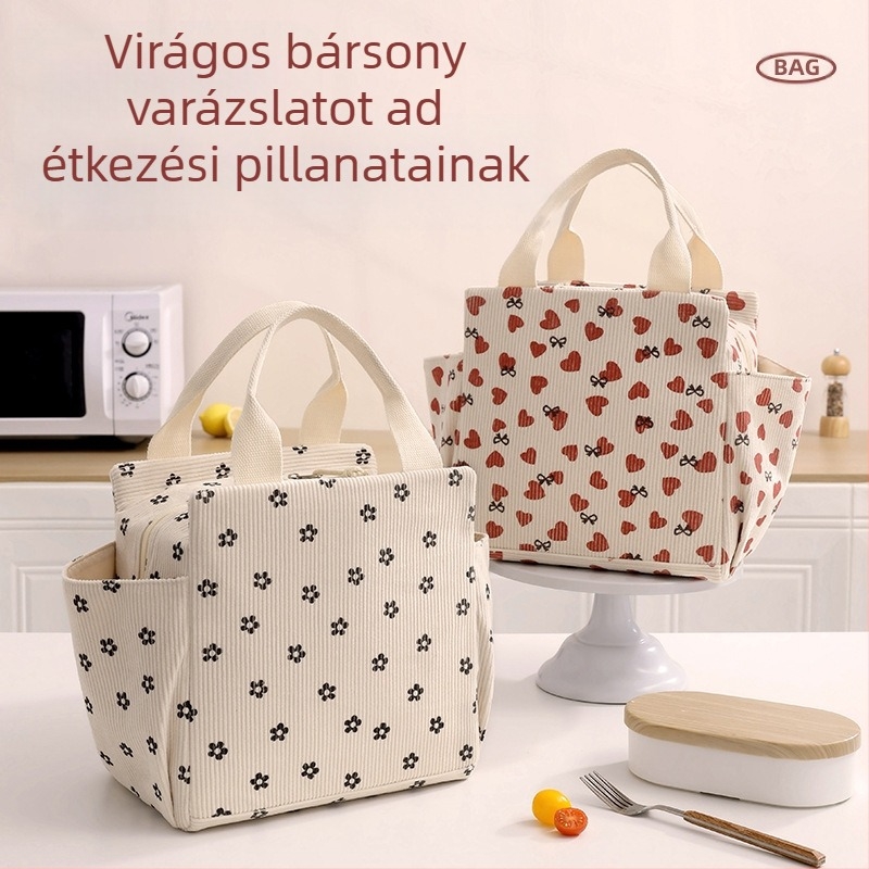 Bei Lian korduróanyagú négyszögletes termos táska ebédre, kapacitás 6,5 L, hordozható és összecsukható