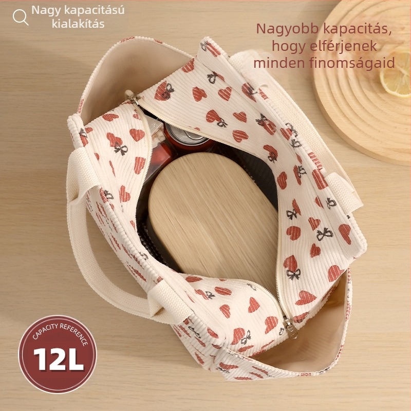Bei Lian korduróanyagú négyszögletes termos táska ebédre, kapacitás 6,5 L, hordozható és összecsukható