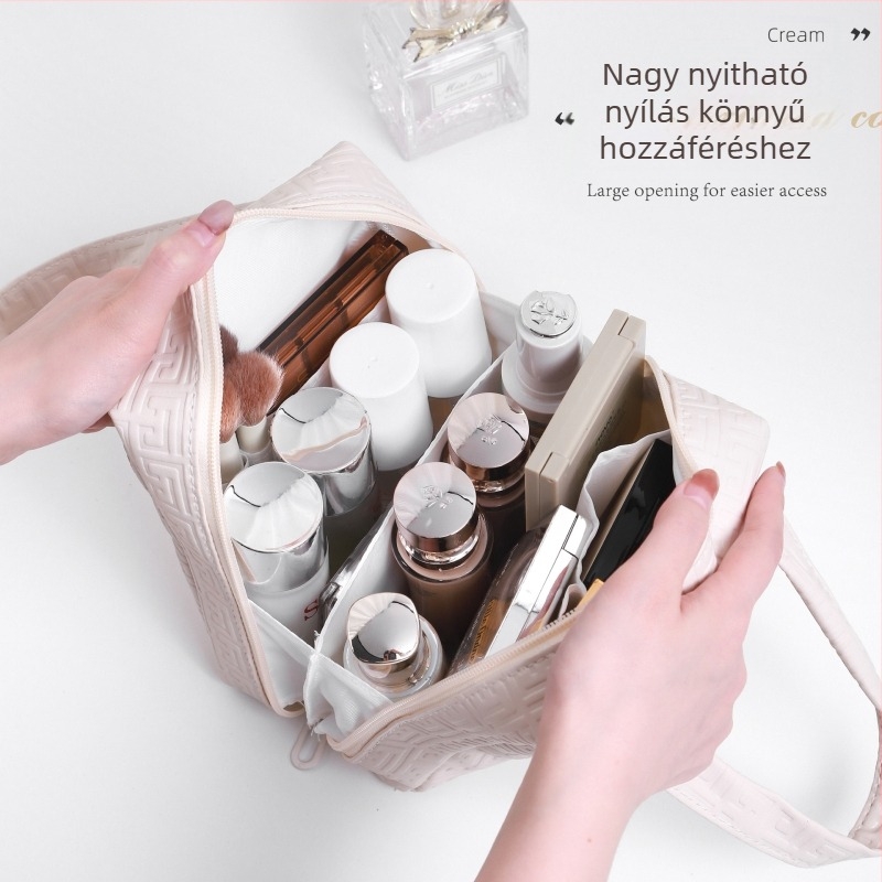 PU bőrhéjű kozmetikai neszesszer, nagy kapacitású utazáshoz, városi minimalist dizájn