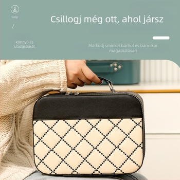 Koreai stílusú hímzett kozmetikai táska, nagy kapacitású PU bőr, hordozható sminkes táska, bélés nélkül, ultra könnyű, bővíthető, Carly
