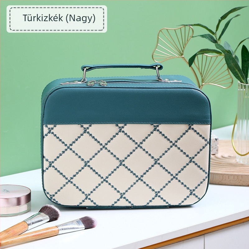 Koreai stílusú hímzett kozmetikai táska, nagy kapacitású PU bőr, hordozható sminkes táska, bélés nélkül, ultra könnyű, bővíthető, Carly