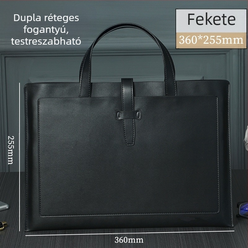 Üzleti bőrtok A4 méretű dokumentumokhoz, bőr csatokkal, logó nyomtatva, vízálló és kopásálló, nagy kapacitású, PU bőr, belső poliészter, Yujingxuan