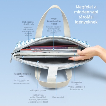 Uniszex laptop táska, vízálló, ultra könnyű, ütésálló, poliészter