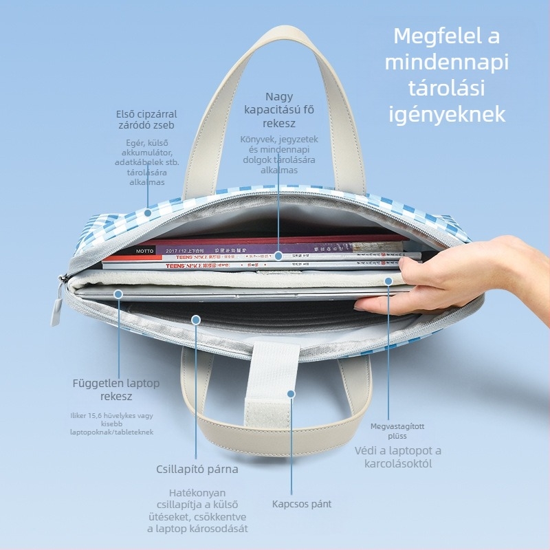 Uniszex laptop táska, vízálló, ultra könnyű, ütésálló, poliészter