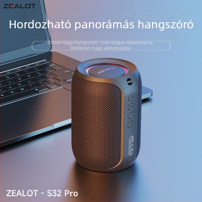 Hordozható Bluetooth hangszóró beépített mélynyomóval kültéri használatra - 16W, 100 Hz-20 kHz, SNR ≥75 dB, IPx3, beépített akkumulátor 2000-4000 mAh
