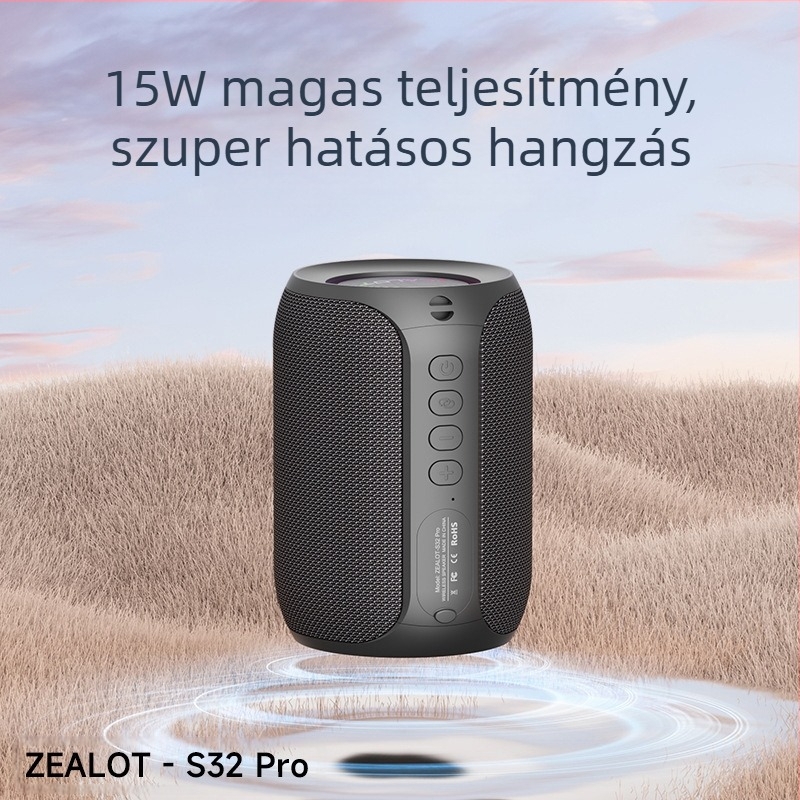 Hordozható Bluetooth hangszóró beépített mélynyomóval kültéri használatra - 16W, 100 Hz-20 kHz, SNR ≥75 dB, IPx3, beépített akkumulátor 2000-4000 mAh