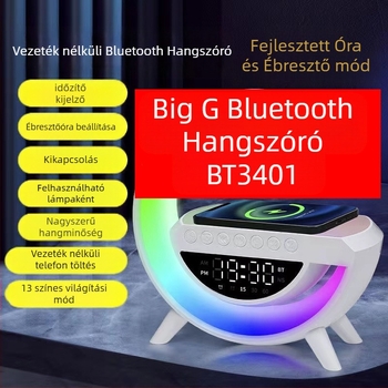Bluetooth hangszóró, Bluetooth 5.3, beépített akkumulátor 1200–2000 mAh, 15W kimenet, vezeték nélküli töltés és hangulatos világítás, frekvenciatartomány 100Hz–20kHz