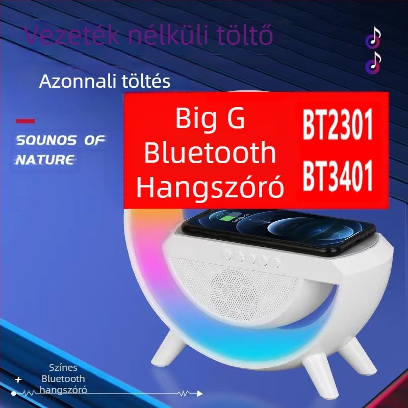 Bluetooth hangszóró, Bluetooth 5.3, beépített akkumulátor 1200–2000 mAh, 15W kimenet, vezeték nélküli töltés és hangulatos világítás, frekvenciatartomány 100Hz–20kHz