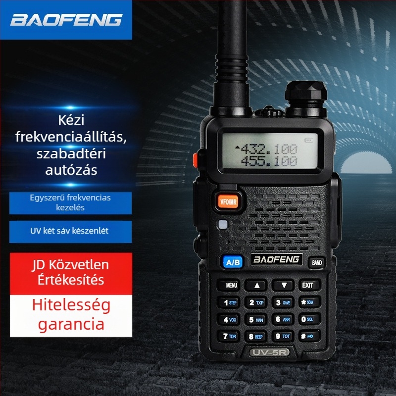 Baofeng UV-5R BF-5RH/M kézi rádió kijelzővel, frekvenciasáv 136-174/400-520 MHz, 5 W, 128 csatorna, 1,5-3 km hatótáv