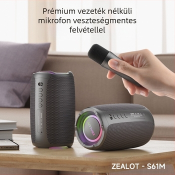 ZEALOT Hordozható Bluetooth karaoke hangszóró beépített mikrofonnal, 20W, Bluetooth 5.2, IPX5, 2000-4000mAh akkumulátor