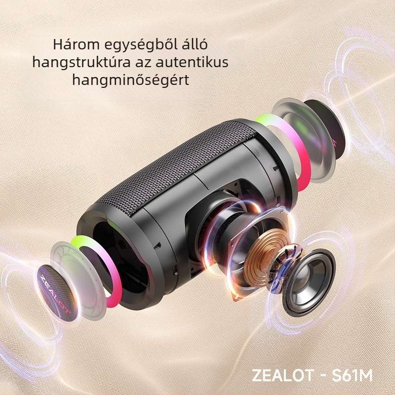 ZEALOT Hordozható Bluetooth karaoke hangszóró beépített mikrofonnal, 20W, Bluetooth 5.2, IPX5, 2000-4000mAh akkumulátor
