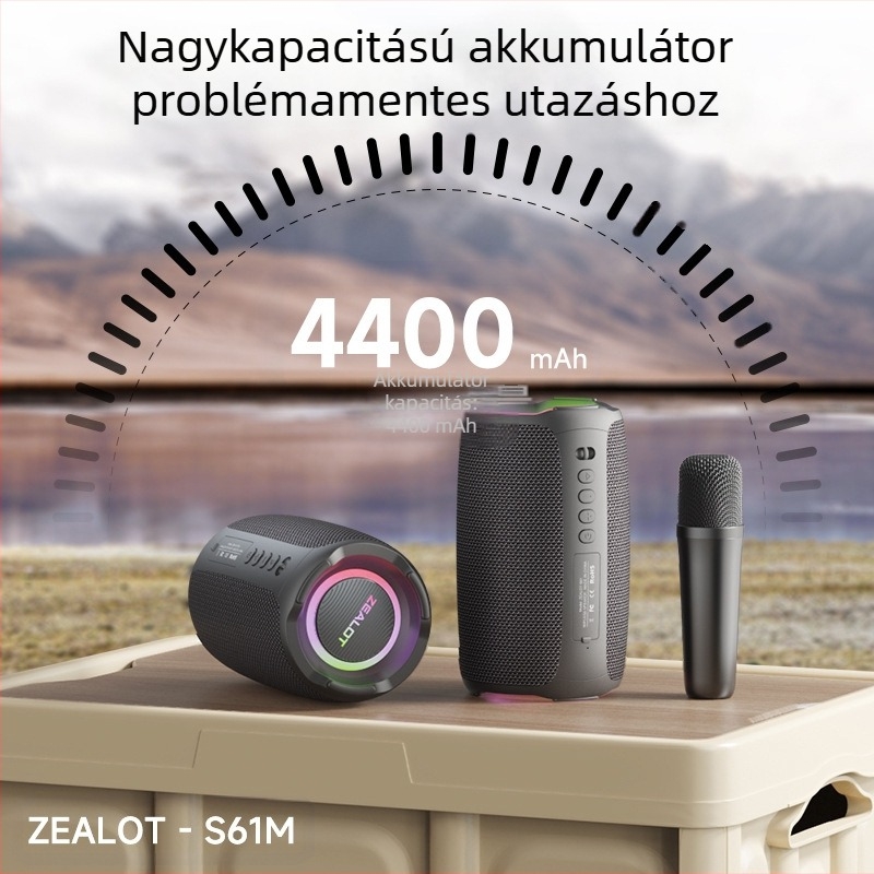 ZEALOT Hordozható Bluetooth karaoke hangszóró beépített mikrofonnal, 20W, Bluetooth 5.2, IPX5, 2000-4000mAh akkumulátor