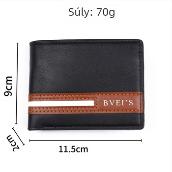 Férfi PU bőrből készült bifold pénztárca, több kártyahely, aprópénztartó, poliészter bélés