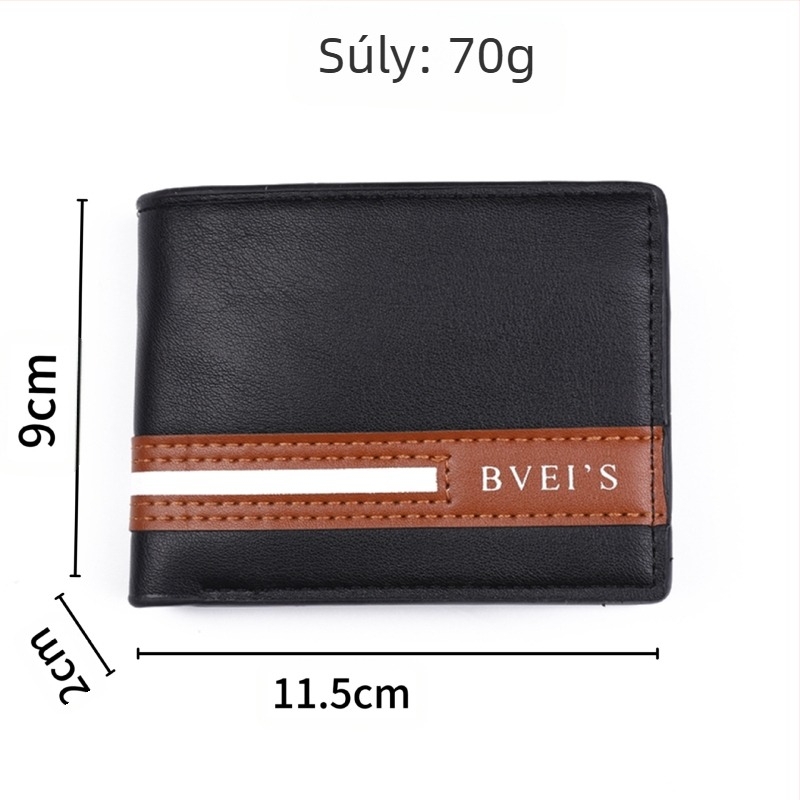 Férfi PU bőrből készült bifold pénztárca, több kártyahely, aprópénztartó, poliészter bélés