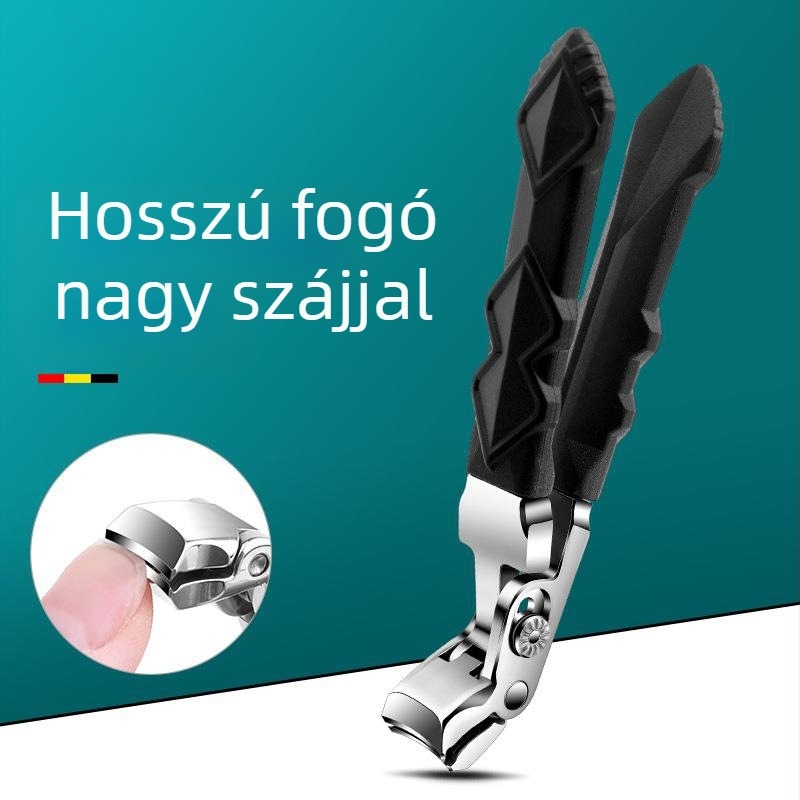 Hosszú nyeletű körömvágó olló görbített fejjel, rozsdamentes acélból, nagy nyílás, manikűr és pedikűr használatra