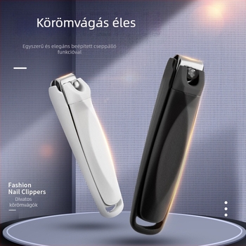 Körömvágó anti‑fröccsenés dizájnnal, hordozható, műanyag és rozsdamentes acél, háztartási használatra