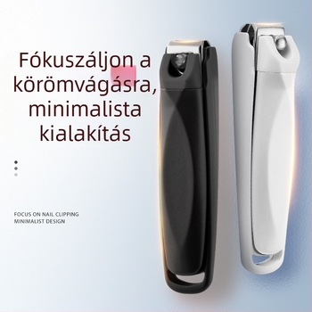 Körömvágó anti‑fröccsenés dizájnnal, hordozható, műanyag és rozsdamentes acél, háztartási használatra