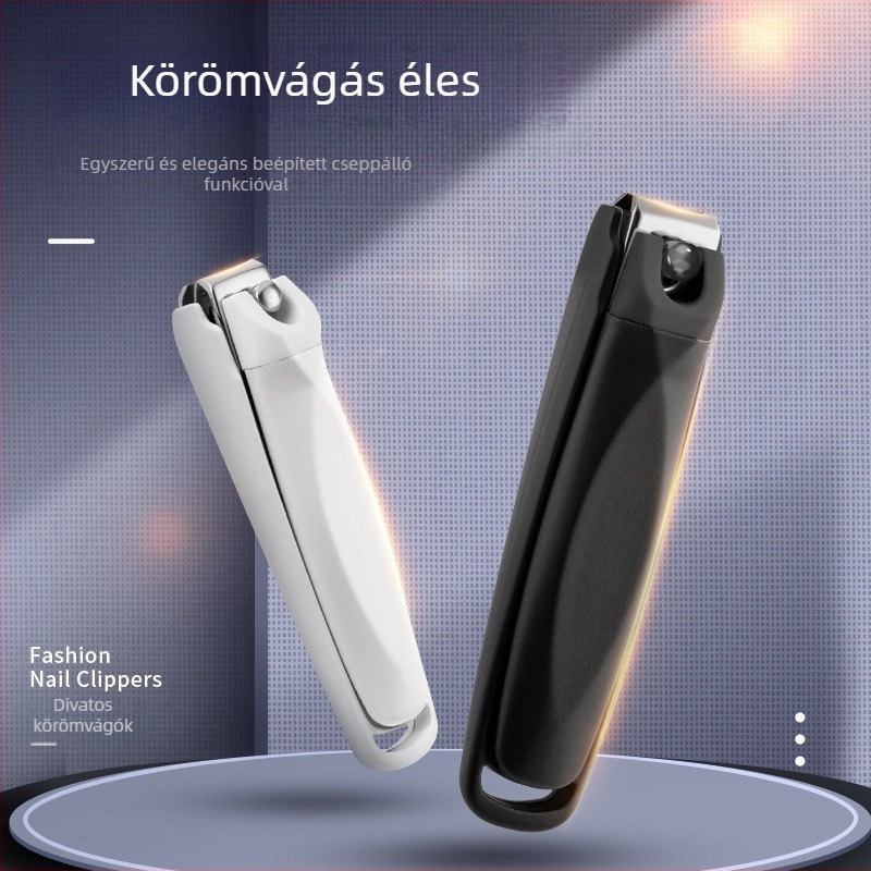 Körömvágó anti‑fröccsenés dizájnnal, hordozható, műanyag és rozsdamentes acél, háztartási használatra
