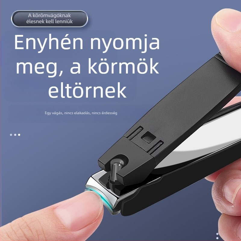 Körömvágó anti‑fröccsenés dizájnnal, hordozható, műanyag és rozsdamentes acél, háztartási használatra