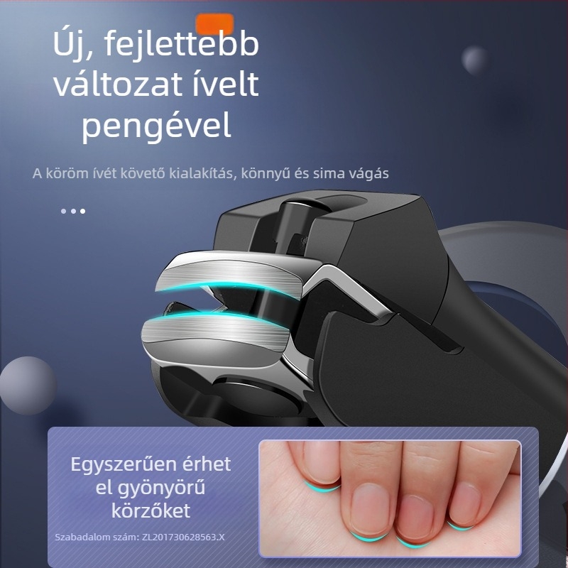Körömvágó anti‑fröccsenés dizájnnal, hordozható, műanyag és rozsdamentes acél, háztartási használatra