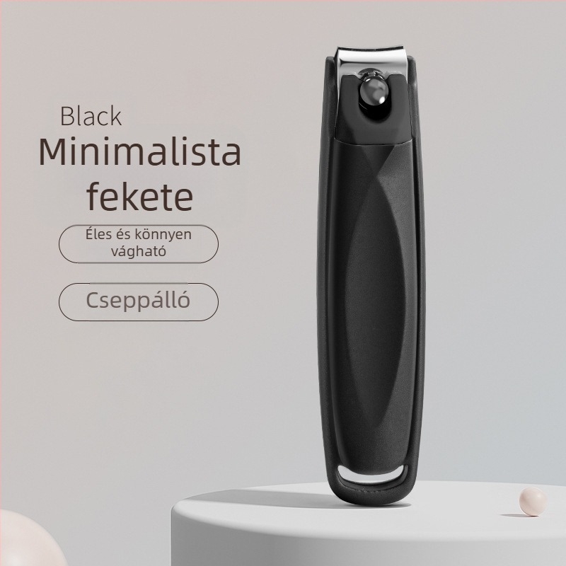 Körömvágó anti‑fröccsenés dizájnnal, hordozható, műanyag és rozsdamentes acél, háztartási használatra
