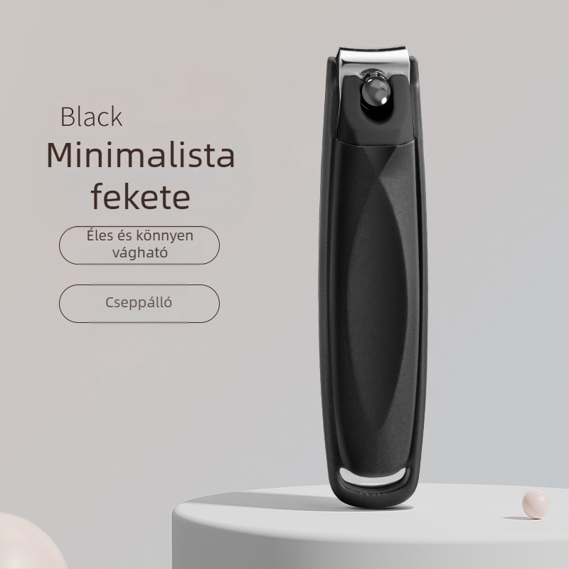 Körömvágó anti‑fröccsenés dizájnnal, hordozható, műanyag és rozsdamentes acél, háztartási használatra