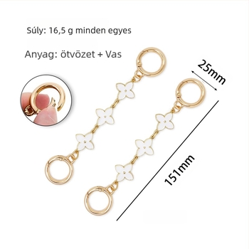 Xinhe márkájú táskákhoz való láncos kiegészítő csepegő olajos felülettel, négylevelű lóhere motívum, fém