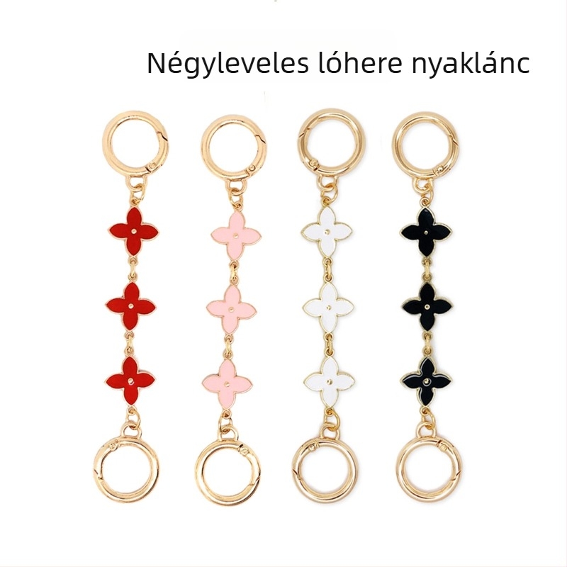 Xinhe márkájú táskákhoz való láncos kiegészítő csepegő olajos felülettel, négylevelű lóhere motívum, fém