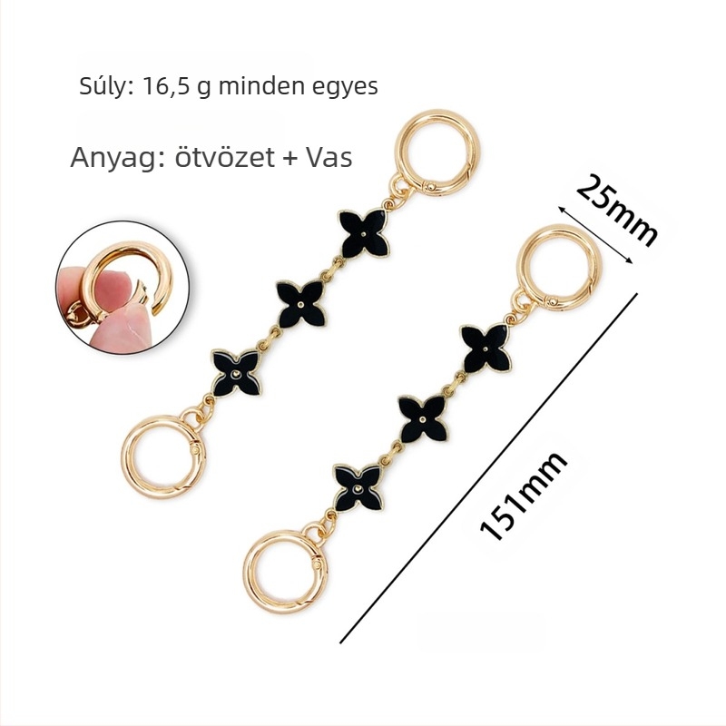 Xinhe márkájú táskákhoz való láncos kiegészítő csepegő olajos felülettel, négylevelű lóhere motívum, fém