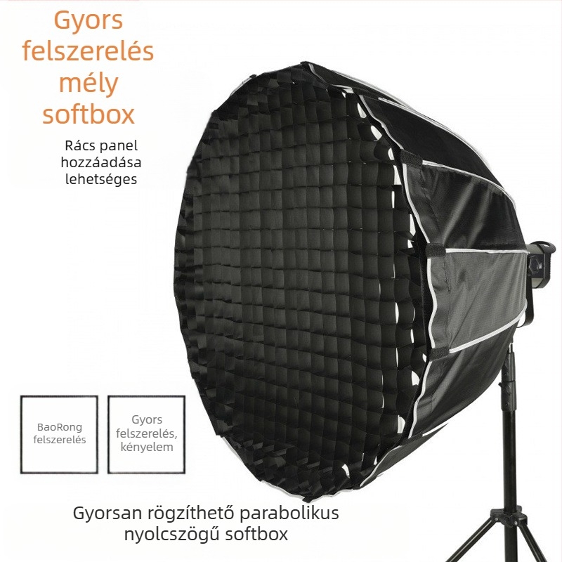 Softbox film- és TV világításhoz, mély parabolikus kialakítás, rácsos kivitel, fémből és nylonból készült.